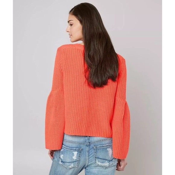 FREE PEOPLE Damsel Orange Bell Sleeve Fall Knit Sweater Size XS - Picture 4 of 10